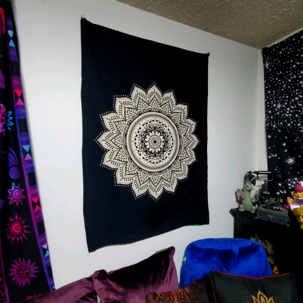 NEW Mandala Poster Tapestry Black and White